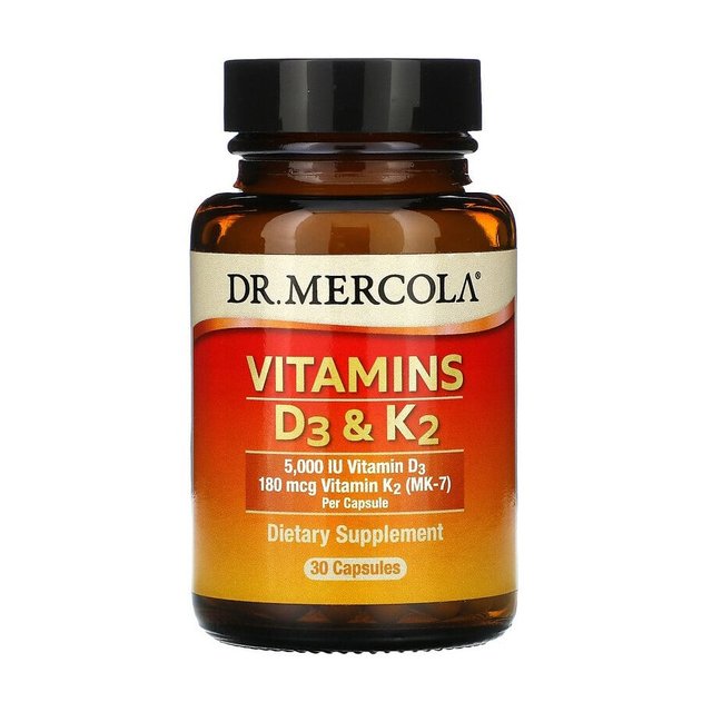 Витамины Д3 и K2 Dr. Mercola Vitamins D3&K2, 180 мкг, 30 капсул