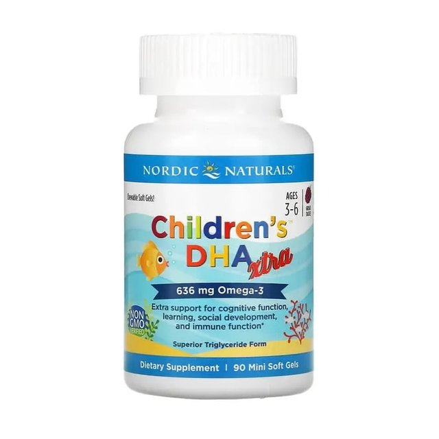 Рыбий жир (ДГК) для детей 3-6 лет Nordic Naturals Children's DHA Xtra 636 мг, со вкусом ягод, 90 мини гелевых капсул
